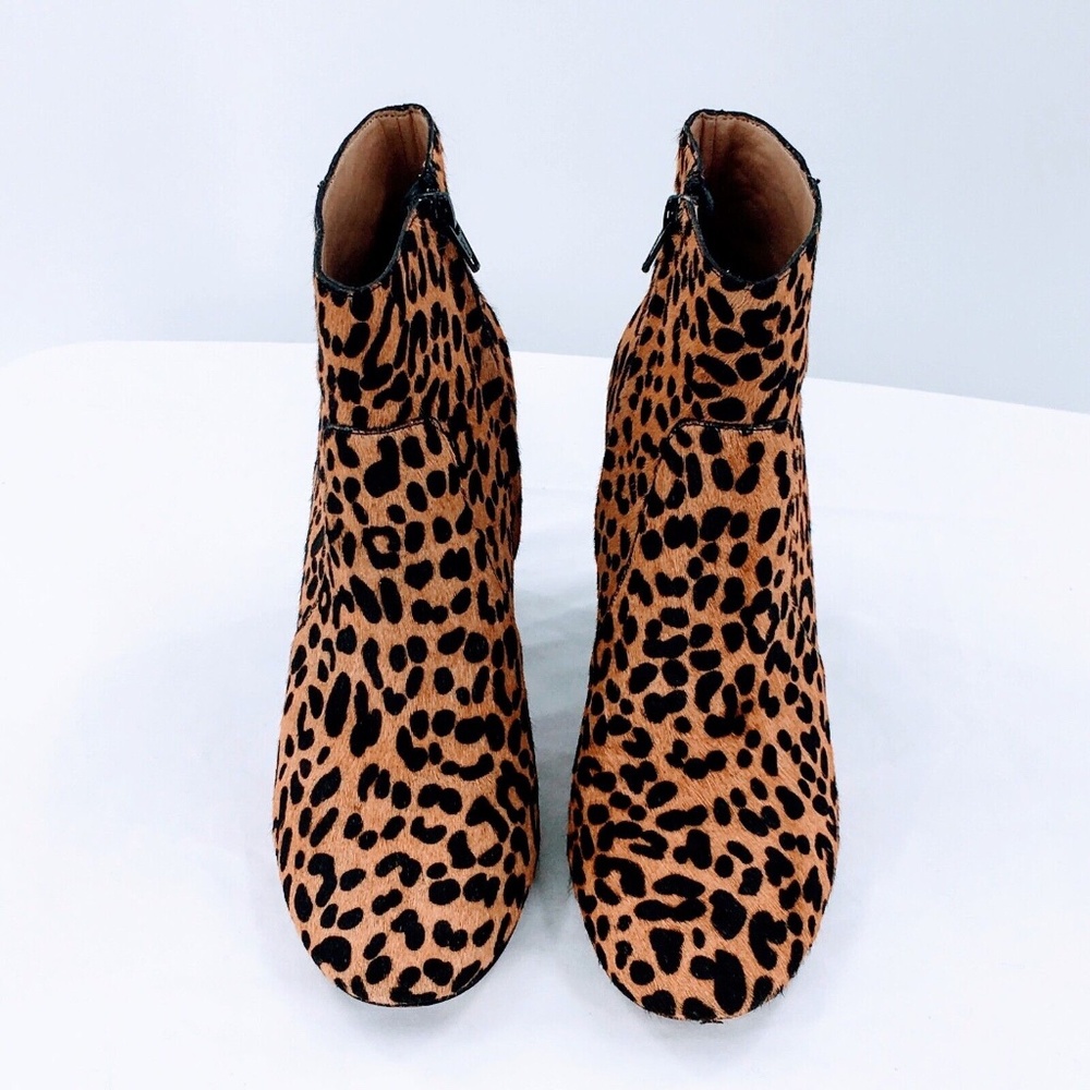 Banana Republic Womens Leopard Print Calf Hair Bootie Brown Leather Ankle Sz 8 - Picture 3 of 10